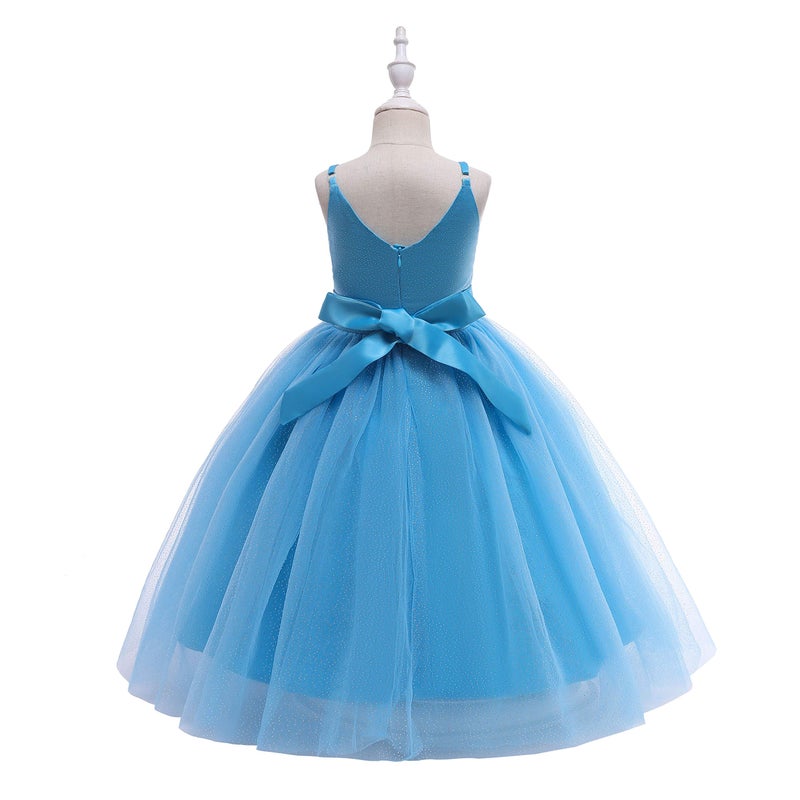 Glamulice Lace Flower Girl Dress Glitter Spaghetti Strap Sparkle Tulle Princess Kids Birthday Ball Gown Junior Formal Holiday Dance Prom Maxi Wedding Party Dresses Deep Sky Blue Bridesmaid Gowns 10 - Image 4